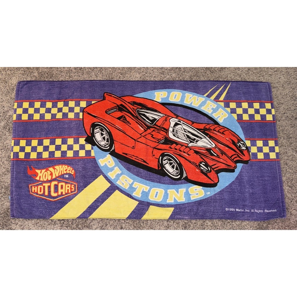 Vintage Mattel Hot Wheels Hot Cars Power Pistons ‎ Bath Towel 1998